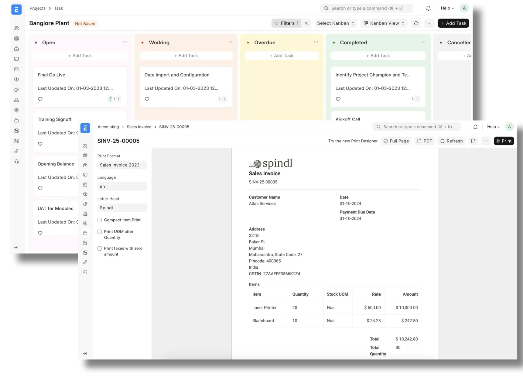 Professional Services dashboard